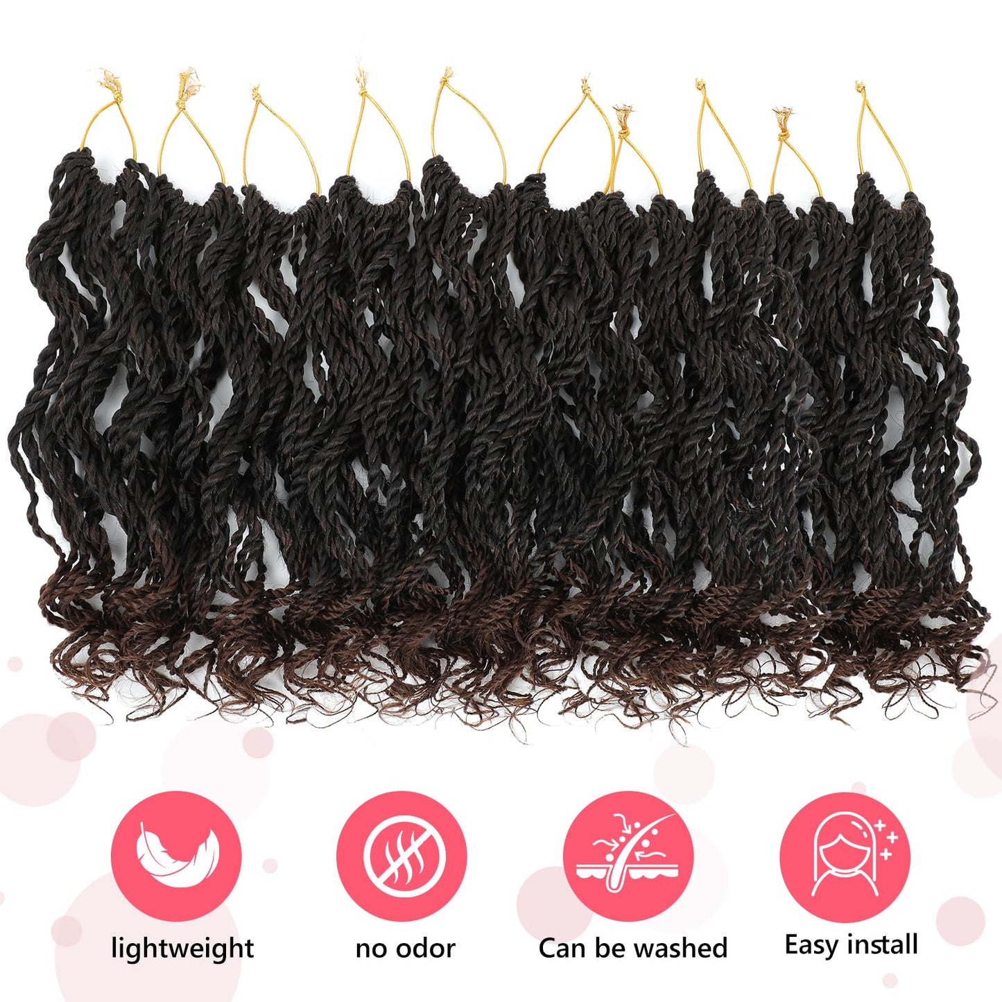 Wavy Senegalese Twist Crochet Hair For Black Women 8 Inch 10 Packs Senegalese Twist Braiding Hair Crochet Twists Pre Looped Twist Crochet Hair Curly Crochet Twist Hair With Curly Ends(1B/30)