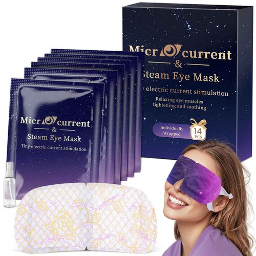 ZHENYEMEI 14Packs Microcurrent Heated Eye Mask for Dry Eye, Sleep Steam Eye Masks Disposable Self Heating for Warm Compress Dark Circles Puffiness Relief Fatigue Travel Essentials Gift for Women Men