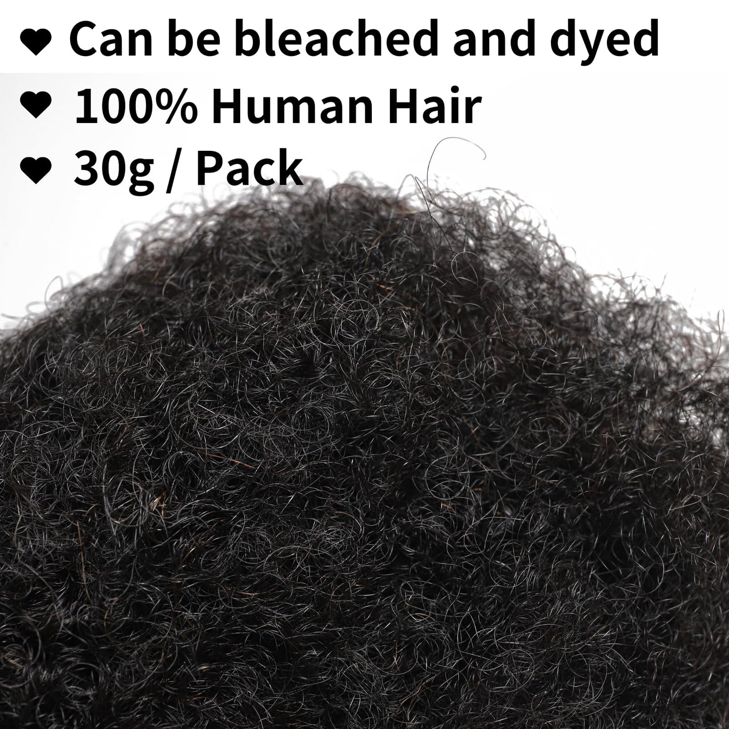 Afro Kinky Bulk Human Hair for Dreadlock Extensions Repair Locs, Twists Braids 10 Inch 30g/Bundle Tight Afro Kinky Bulk Hair 100% Human Hair can be bleached and dyed (10 Inch Natural Black Pack of 1)