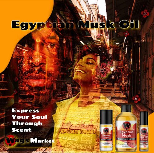WagsMarket Egyptian Musk Oil, Choose from Roll On to 0.33oz - 4oz Glass Bottle, (1oz Roll On)