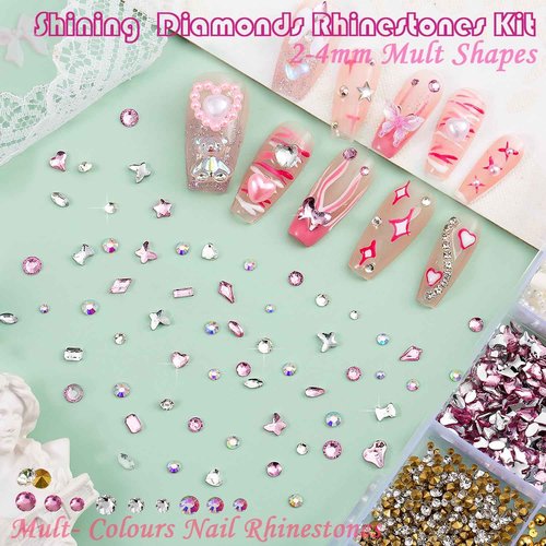 10000pcs Nail Charms and Gems:Pink Cute Bow Heart 3D Flower Charms for Junk Cases kit;Gold Chunky Butterfly Charms for Nails Design,nail jewels Diamond Rhinestones for Nails;Beads Pearls for Nails Art