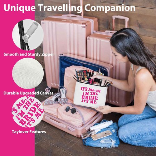 Creakraft Bride Gifts Makeup Bag TS Singer Inspired Gift TS Fans Merch Music Lover Gift for Bride Cosmetic Canvas Bag Honeymoon Travel Organizer Zipper Pouch for Engaged Wedding Bridal Shower Gifts