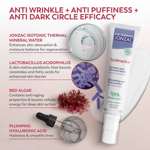 JONZAC Eau Thermale Sublimactive Organic Anti-Aging Eye & Lip Contour Cream - Reduces Fine Lines and Puffy Eyes - Dark Circles Reduced - Natural Skin Care - 0.5 fl oz