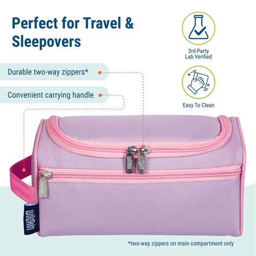 Wildkin Kids Toiletry Bag – Spacious & Durable, Ideal for School, Travel & Overnight Trips - Lilac
