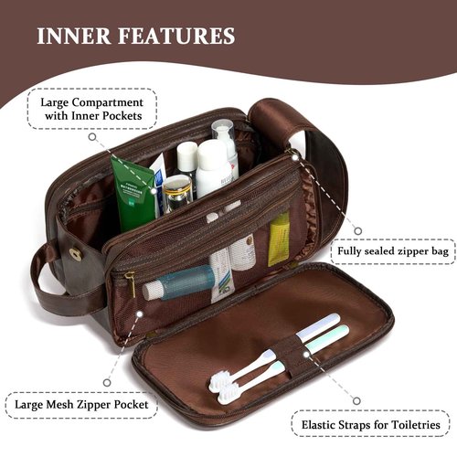 Janhavi Personalized Toiletry Bag for Men, Gifts for Boyfriend, Toiletry Bag For Shower Caddy,Personalized Initials & Mountain, Mens Toiletry Travel Bag, Travel Essentials for Men (Dark Brown J)