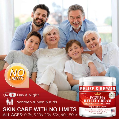 Eczema Cream for Kids & Adults - Eczema Relief Cream for Redness, Itchy, Dry Skin, Daily Moisturizer for Sensitive Skin, with Sea Moss, Aloe Vera, Colloidal Oatmeal, Fragrance-Free, 1.7 FL OZ, 2PC