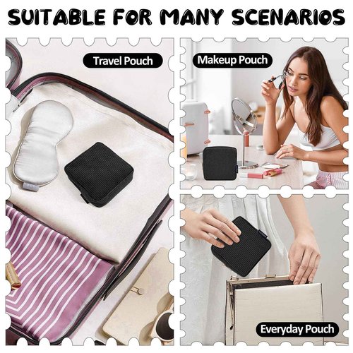 MAGEFY Small Makeup Bag for Purse Mini Cosmetics Bag Corduroy Cute Cosmetic Pouch for Women with Slip-in Pockets-Black