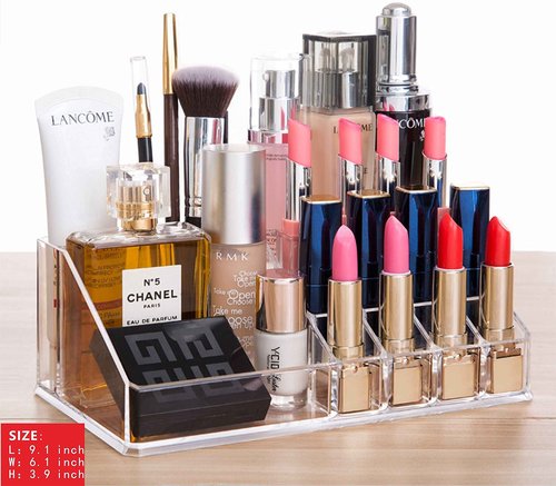 Clear Acrylic Makeup Organizer for Vanity,Countertop,Stackable 7 Drawers Bathroom Skincare Organizer with Brush Holder,Large Skin Care Organizer for Jewelry,Beauty Product Lipsticks,Nail Polishes