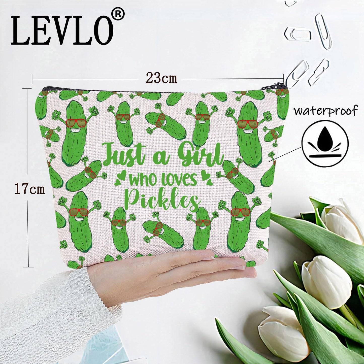 LEVLO Funny Pickle Cosmetic Bag Pickle Food Costume Party Gift Just A Girl Who Loves Pickles Makeup Zipper Pouch Bag Pickle Lover Gift(Pickles)