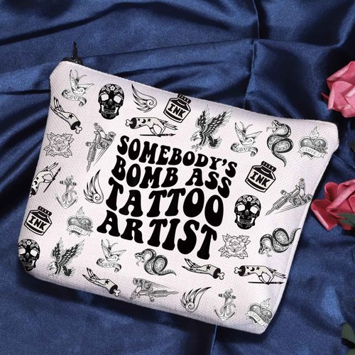 POFULL Somebody's Bomb Ass Tattoo Artist Cosmetic Bag Tattoo Lover Gift Tattooist Gift (Tattoo Artist Cosmetic Bag)