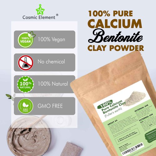Cosmic Element 100% Pure Calcium Bentonite Clay Powder - Bentonite Clay Food Grade, Vegan, Healing Clay | Skin Care Detox - Deep Pore Cleansing Face & Body Mask for Soft, Smooth, Refreshed Skin | 16oz