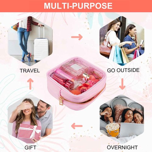 Ebbniur Clear Makeup Bag for Purse Small Nylon Zipper Pouch Mini Travel Cosmetic Bag Clear Toiletry Bags for Traveling Cute Makeup Organizer for Women (1pc pink clear)