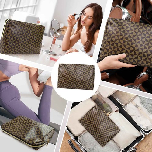 EVDIAGD stylish leather makeup bag - travel makeup bag for women, gift with designer print tote - Great Gift for Girlfriend, Wife, or Mother