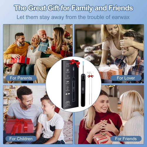 Ear Wax Removal, Ear Cleaner with 1080P HD Camera, with 6 LED Lights/IP67 Waterproof Lens/8 Traditional Tools Ear Wax Removal Kit, Rechargeable Ear Cleaning kit for iOS/Android/Tablet, Black