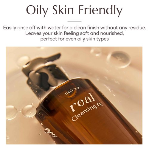 molvany Real Cleansing Oil - Korean Facial Cleanser, Whitehead, Blackhead & Makeup Remover - Complete Plant-Based Oil Cleanser Women Skincare - 6.76 fl. oz