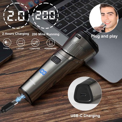 Electric Razor for Men with an Extra Head,Waterproof Electric Shaver, Rechargeable Cordless Shavers,USB-C Fast Charging,LED Display,Wet/Dry