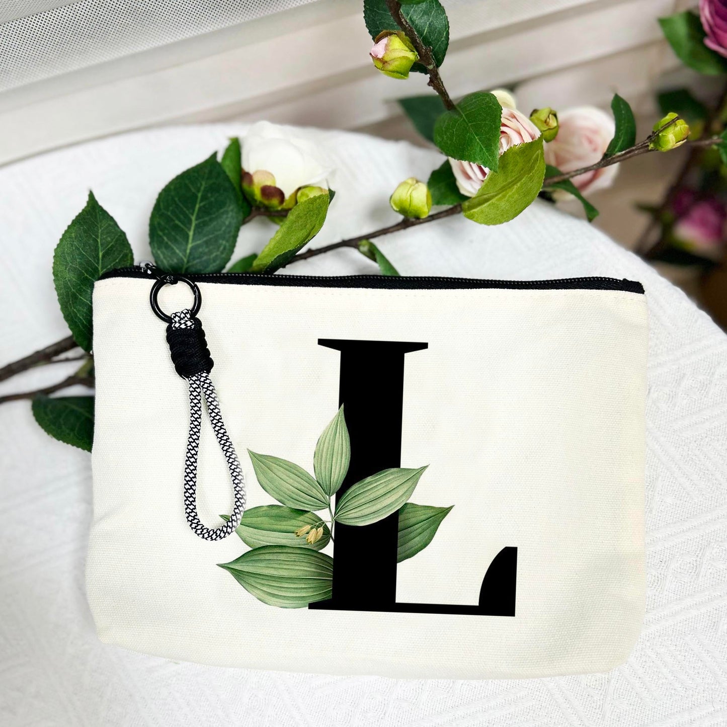 SANCABA Gifts for Women,Personalized Initial Canvas Tote Cosmetic Bag,Monogrammed Beach Bag,Gift for Her,Mom,Teacher,Hostess