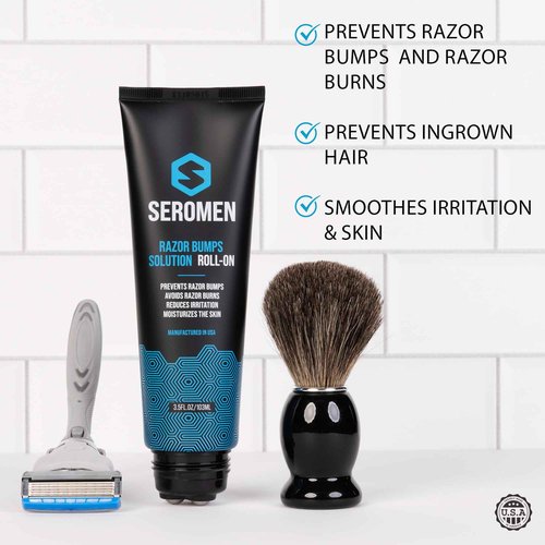 Seromen Razor Bump Treatment for Men - Ingrown Hair Treatment for Men - Face & Body After Shave & Razor Burn Treatment - Metal Roll On Soothes Skin & Calms Irritation (3.5fl.oz) Made in USA.