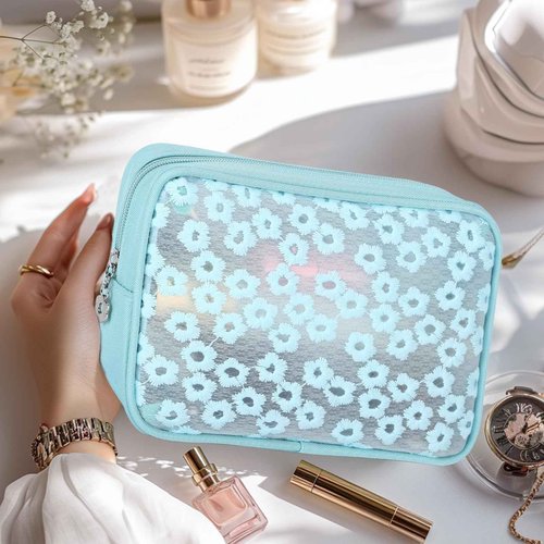 bytaoqipet TSA Approved Green Travel Makeup Bag for Women - Waterproof Compact Toiletry Pouch with Zipper, TSA compliant Cosmetic Organizer for Gym, Travel, Gym Bag (7.9x5.9x2in)