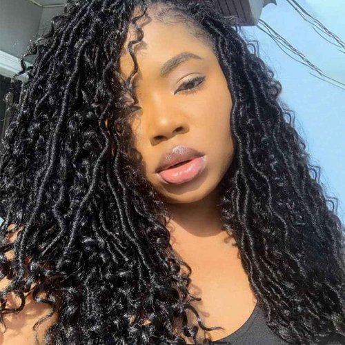 Callia Faux Locs Crochet Hair 14 Inch 8 Packs Goddess Locs Crochet Hair for Black Women Pre Looped Locs Crochet Hair, Crochet Faux Locs with Curly Ends 1B