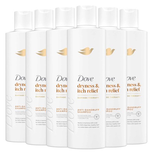 Dove Damage Therapy Derma Shampoo Pack of 6 Dryness + Itch for Flaky Scalp with Pyrithione Zinc and Coconut Oil 12 Fl Oz