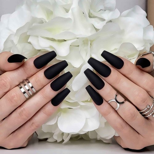 Hypnaughty Press On Nails - Maroon Xtreme & Noir Matte Coffin, Trendy & Salon Quality Reusable Nails With Kit