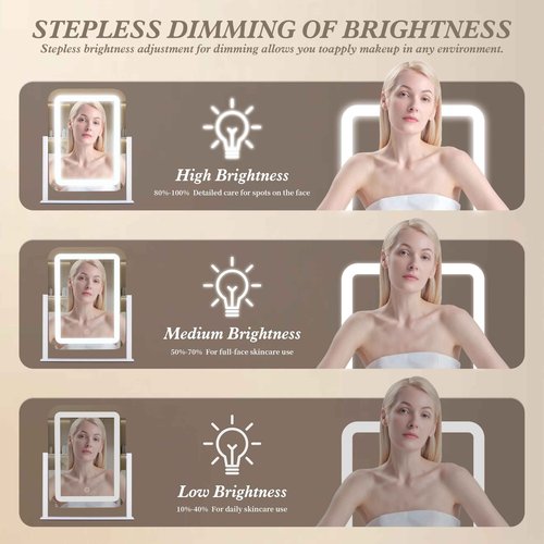 Shinerva Vanity Mirror with Lights,12"×14.6" LED Makeup Mirror,Lighted Makeup Mirror with Lights, Smart Touch Control Dimmable 3 Modes Light, Lighted Up Mirror for Makeup Desk, Bedroom, Dressing Room