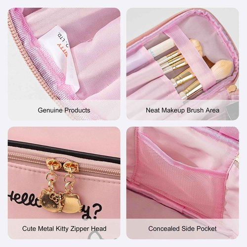 AmBealla Travel Makeup Bag Large Cosmetic Bags with Brush Holder, Pink Waterproof 2PCS Portable Cosmetic Case for Women, Toiletry Storage Bag for Skincare & Beauty Tools for Girls