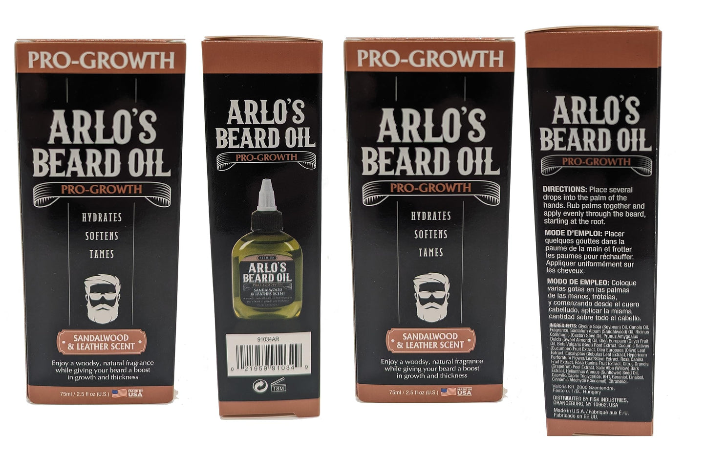 Arlo's Pro Growth Beard Oil - Sandalwood Leather Scent 2.5 oz. - Promotes Beard Hair Growth