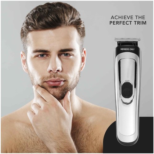 Members Only Trimmer for Men, Premium Lithium Cordless Hair and Beard Kit, 5 Interchangeable Heads, Smart LED Power Display, USB Rechargeable Battery, 4 Trimmer Guides