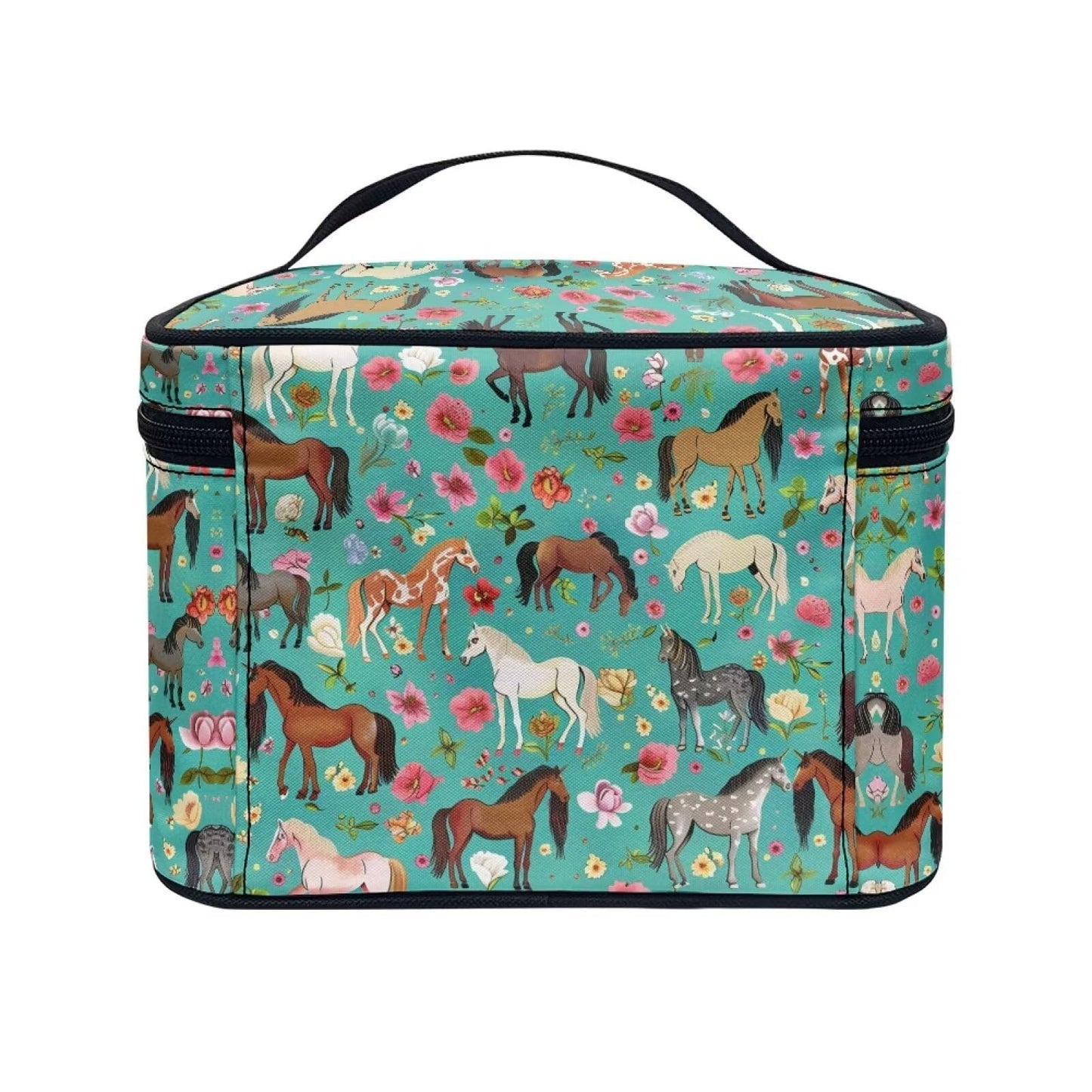 Flashideas Green Shredded Horse Cosmetic Pouch Cosmetic Organizer Storage Case Makeup Organizer Bag for Travel Easy to Take with Handle for Jewelry, Lipstick, Cosmetic Box