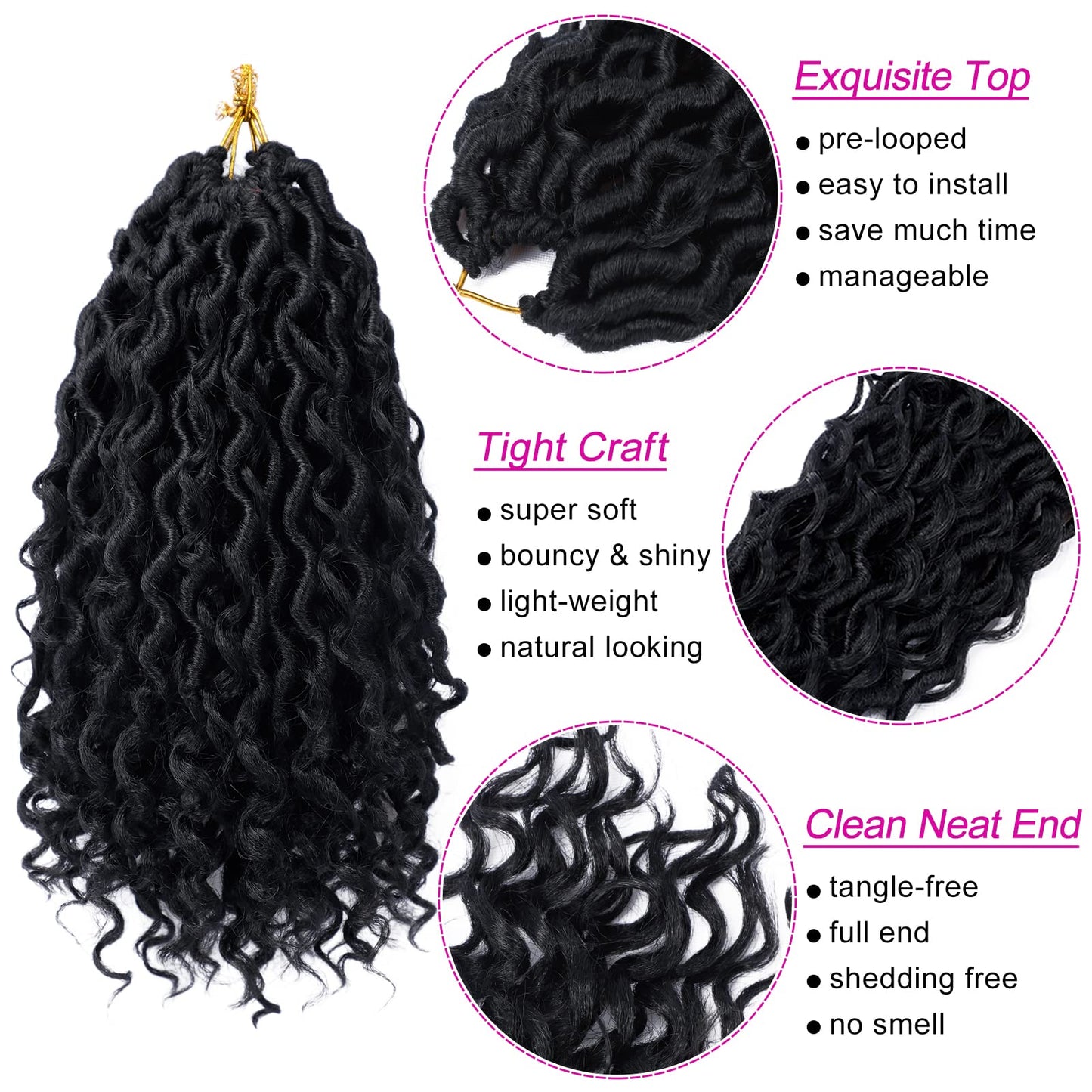 Goddess Locs Crochet Hair 10 Inch, 7 Packs Faux Locs Crochet Hair for Black Women, Boho Locs Crochet Braids Pre Looped River Locs Crochet Hair with Curly Ends (10 Inch 7 Packs, 1B/Purple)