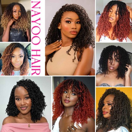 NAYOO 12 Inch Yanky Twist Crochet Hair - 8 Packs (30 Stands/Pack) Mini Passion Twist with Curly Ends Synthetic Ombre Brown Pre-Looped Crochet Braids Braiding Hair (12 Inch, T30)