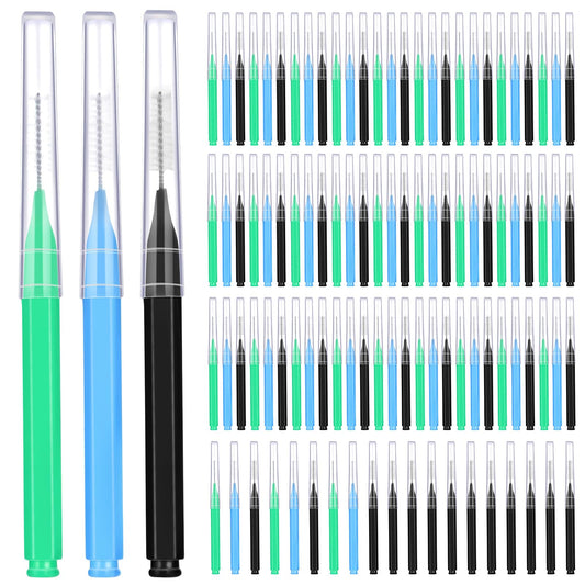 Patelai 100 Pieces Braces Brush for Cleaner Interdental Brush Toothpick Dental Tooth Flossing Head Oral Dental Hygiene Flosser Toothpick Cleaners Tooth Cleaning Tool (Black, Blue, Green)