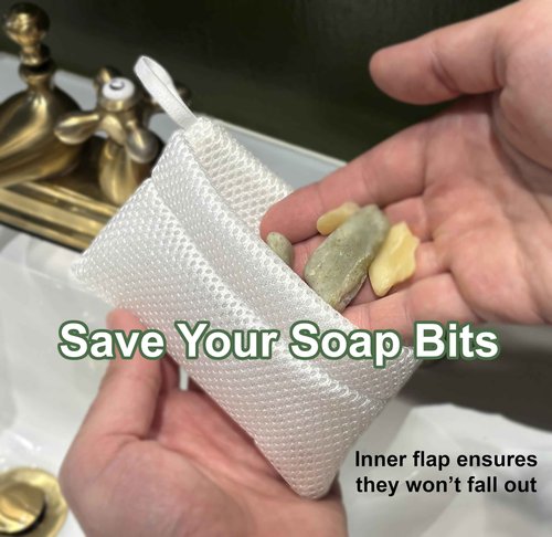 Soap Envelope 100% Recycled - Bar Soap Saver Pouch, Loofah Bag Lather + Deep Exfoliator, Mesh Soap Bag, Sock for Bar Soap, Deep Exfoliation Double-Sided Rougher Texture - 1 Pack