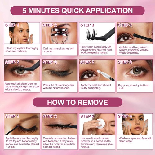 Dramatic Volume Lash Clusters Kit, 0.05mm Thin Band 8-18mm C Curl, DIY Lash Extension with Bond/Seal/Remover/Tweezer, Waterproof Reusable, FayJoo BOLDEE 11 Kit