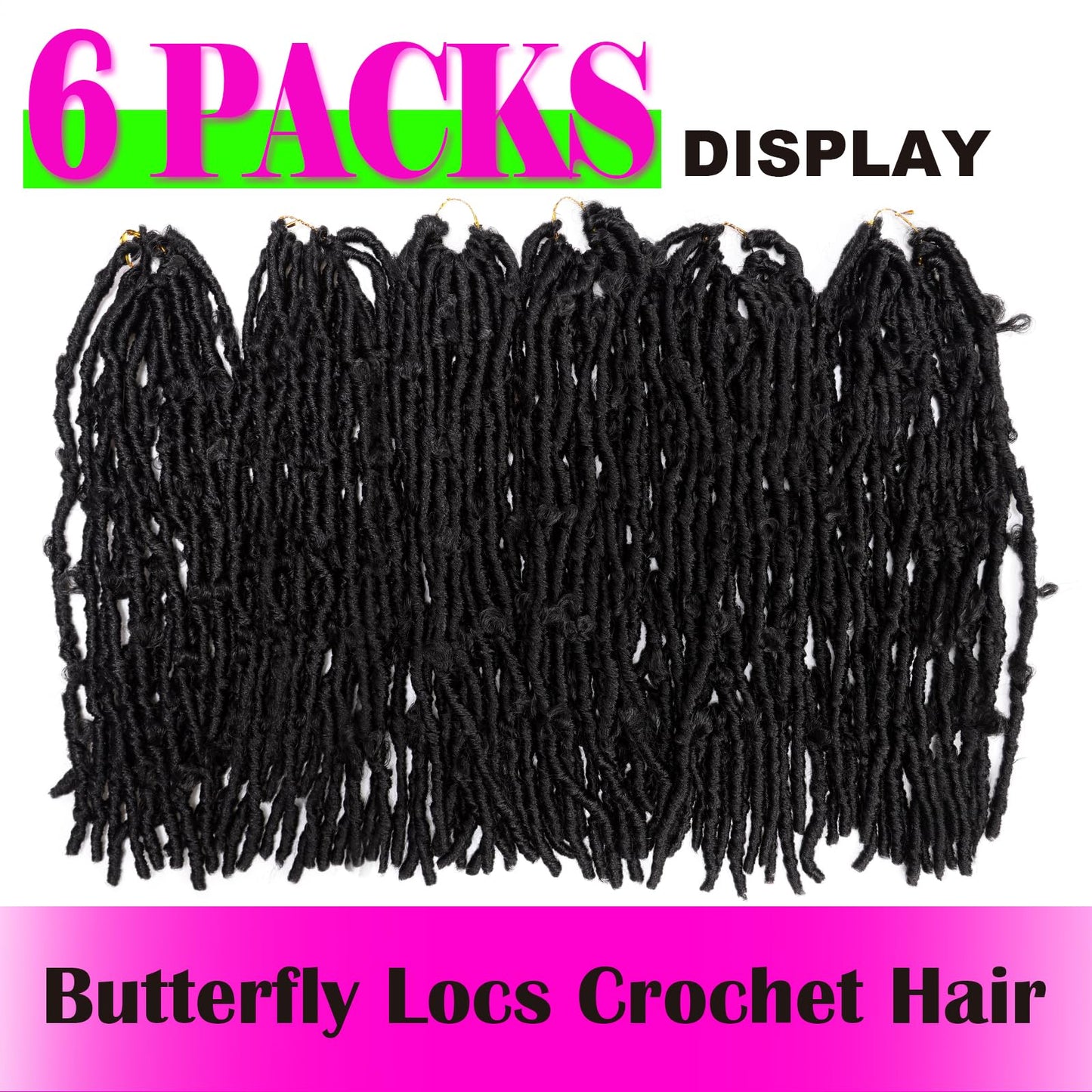 PURSHINE 6Packs Butterfly Locs 18Inch Crochet Hair Pre Looped for Women Girls Kids,Faux Locs Crochet Hair（Black ）