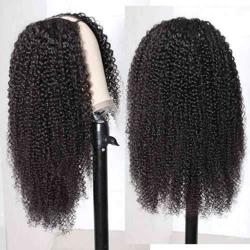 huarisi U Part Wig Human Hair Curly Wave for Black Women, 100% Unprocessed Brazilian Hair, Glueless Full Head Clip in Half Wigs, 150% Density Natural Color 14 Inch