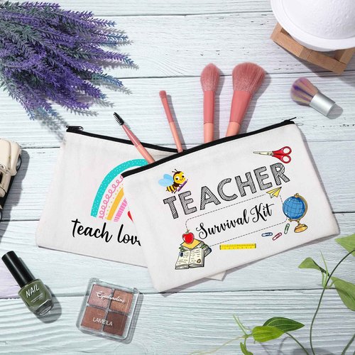 Saintrygo 20 Pieces Teacher Gifts Makeup Bags Bulk Canvas Survival Kit Cosmetic Bag Zippered Pencil Case Appreciation Gifts Travel Toiletry Pouch for Graduation Teachers Day(Heart)