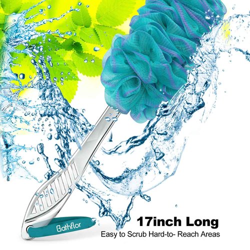 Bathflor Loofah Sponge, 6-in-1 Loofahs for Men Women, 80g Large Shower Exfoliating Body Scrubber, 4 Bath Sponge Loofa Packs, 1 Loofah with Handle Body Wash Back Scrubber, 1 Luffa Hook, Colors