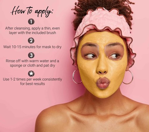 Bella Jade Turmeric Vitamin C Clay Face Mask & Brush for Acne, Hyperpigmentation, Dark Spots and Anti Aging - with Tumeric, Kaolin Clay, Organic Aloe Vera and Manuka Honey