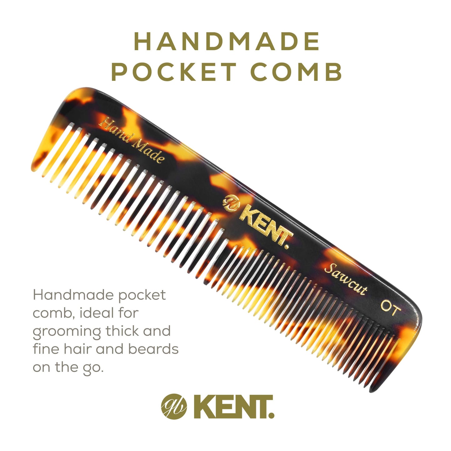 Kent OT TY 4.5" Fine Tooth Comb and Wide Tooth Comb Pocket Comb - Handmade Hair Comb for Men for Hair Combs, Beard Comb and Mustache Comb - Combs for Women and Kids, Saw Cut and Hand Polished