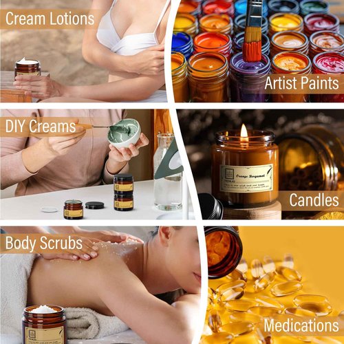 TENLIG 4 oz Glass Jars with Lids,Amber,12 Pack Empty Cosmetic Containers with Inner lids and Inner Liners,Black Metal Lids,Refillable Round Airtight Jars,Use to store Lotion,Powders,Candle Making