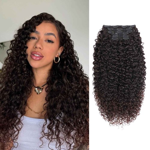 Curly Clip in Hair Extensions,Molefi 6PCS Curly Clip Ins for Women 20 Inch Deep Wave 100% Pure Protein Silk Hair Extensions for Bridal Party Daily