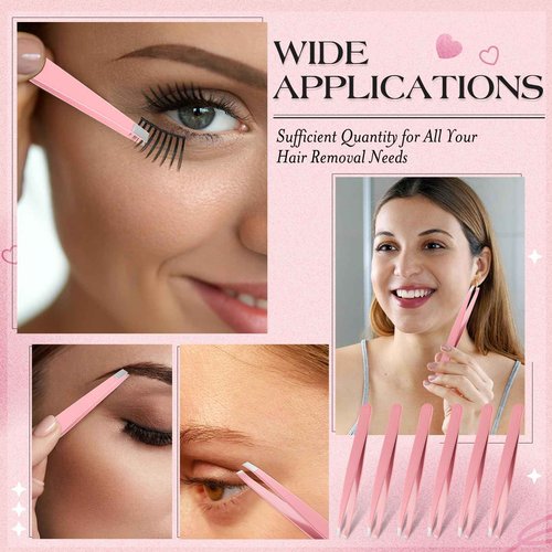 Lasnten 64 Pieces Eyebrow Tweezers for Women Men Slanted Precision Stainless Steel Tweezers Facial Hair Removal Ingrown Hair Eyelash Extension Plucking Blackhead(Pink)