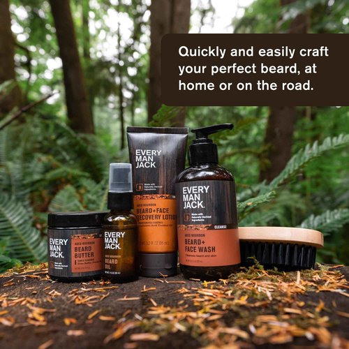 Every Man Jack Beard Grooming Tool Gift Set for Men - 5 pieces - Dual-Tooth Comb, Beard Brush, Stainless Steel Shears & Mini Comb - Travel Friendly & Perfect for Daily Maintenance