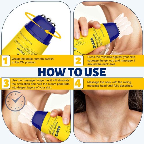 Z:SEA Neck Firming Cream with Roller - Anti-Aging Neck Cream with Peptide, Collagen, Hyaluronic Acid, Vitamin B5, Ceramide & Niacinamide - Moisturizing, Smooths Wrinkles & Fine Lines, 3.52 oz-2 PACK