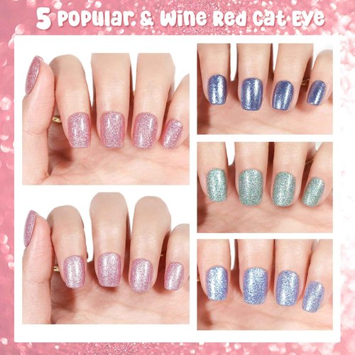 Press on Nails Short - 5 Styles Glossy Glitter Press on Nails Short Square, Soft Gel x Coat Nails False Nails, Bt Art Box Press On Nails in 16 Sizes -160PCS Soft Gel Fake Nails Kit