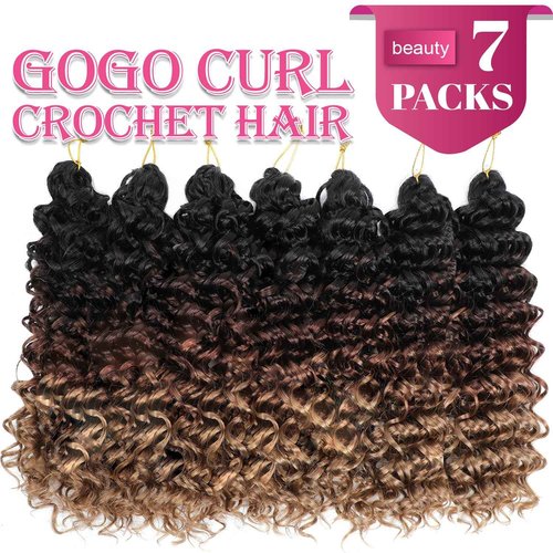 Naniciar Gogo Curl Crochet Hair 18 Inch 7 Packs Curly Crochet Hair for Black Women, Deep Wave Crochet Hair Beach Curl Synthetic Braiding Hair Extensions(18Inch 1B/30/27)