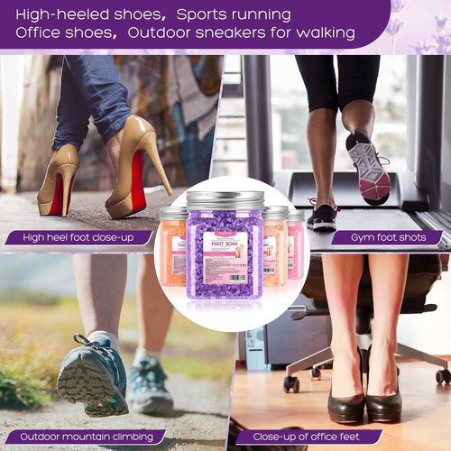 XIWEIOO 4 Pack Foot Soak Salts Kit Himalayan Pink Salt Tea Tree Oil Lavender rose Pure Epsom Salt Soak Pedicure Salt Softens Calluses & Soothes Foot Care Gifts for Mom women
